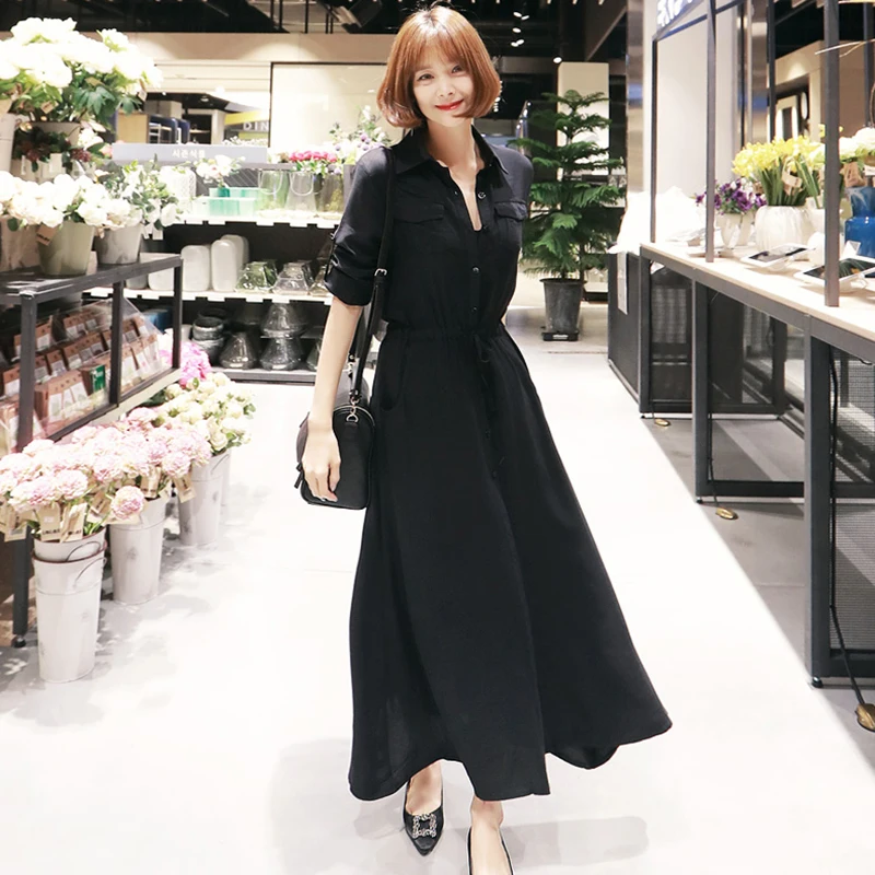 Новое поступление весна осень Женское платье с длинным рукавом и отложным