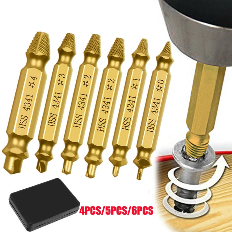 

4/5/6PCS Hss Damaged Screw Extractor Drill Bit Set Stripped Broken Screw Bolt Remover Extractor Easily Take Out Demolition Tools
