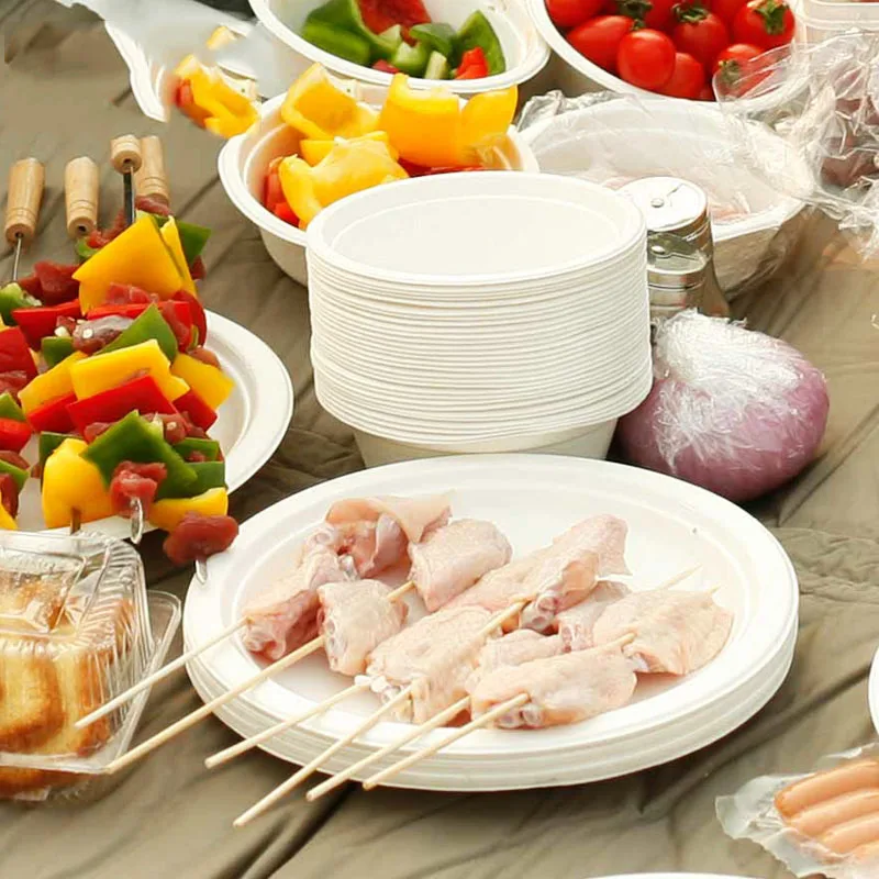 10% одноразовая уличная посуда экологичные сахарные бумажные тарелки круглые