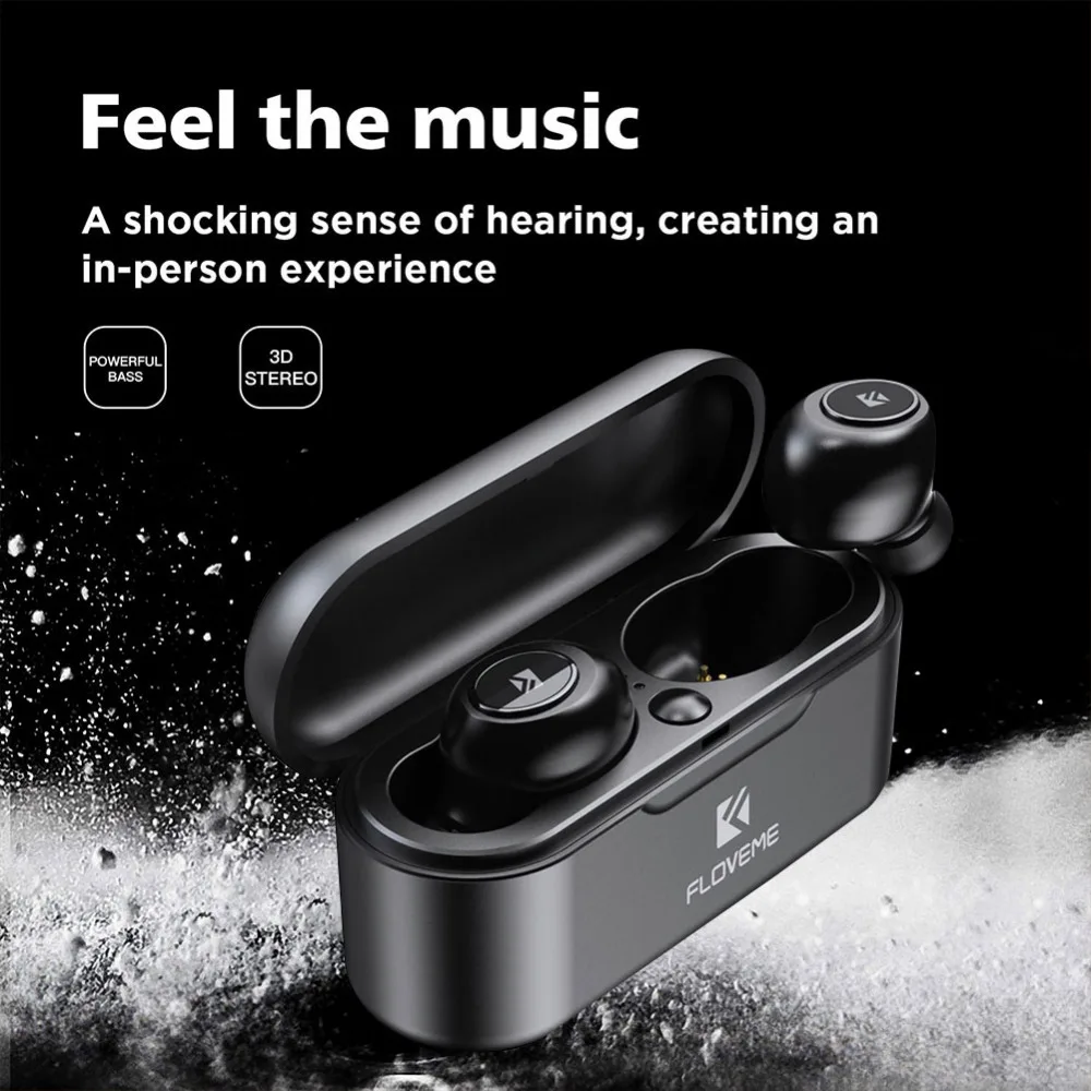 FLOVEME Mini TWS5.0 Bluetooth Беспроводные наушники спортивные наушники гарнитура 3D стерео звук наушники микро зарядная коробка