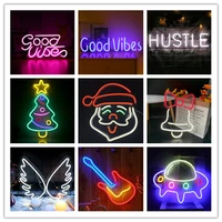 led neon light sign santa claus good vibes usb powered bell angel wall hanging led neon lights for game room party wall decor