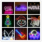 Светодиодный неоновый светильник с Санта-Клаусом Good Vibes, Подвесной Настенный неоновый светодиодный светильник с колокольчиком и Ангелом с питанием от USB, Настенный декор для игровой комнаты, вечеринки
