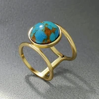unusual double layer rings for women vintage turquoise geometric ring fashion gold color simple jewelry teen bohemia accessories