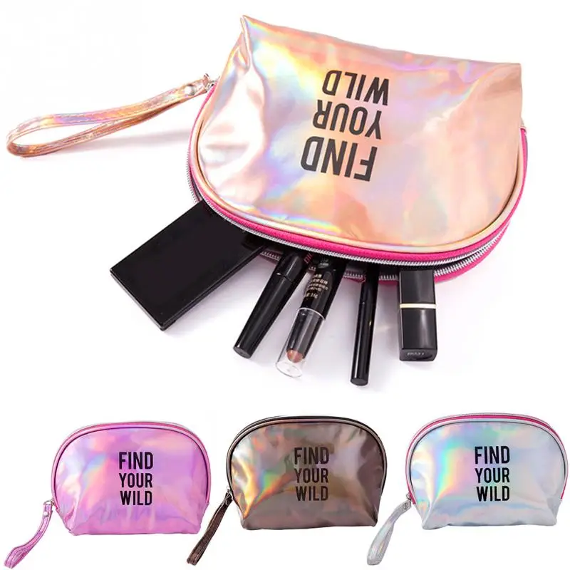 

Portable Pouch Fashion Cosmetic Bag Women Simple Letter Print Storage PU Leather Waterproof Durable Bag
