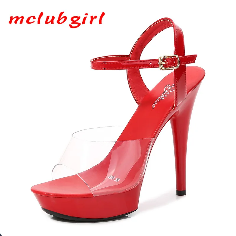 

Mclubgirl/женские сексуальные сандалии, однотонный ультравысокий тонкий каблук, светильник, круглый носок, сетка, красный, высокий тонкий каблу...