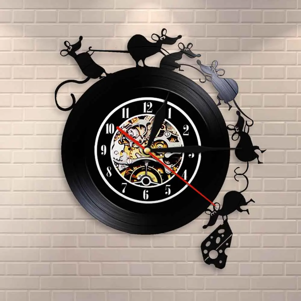 Часы настенные виниловые декоративные с рисунком мыши и сыра|Настенные часы| |