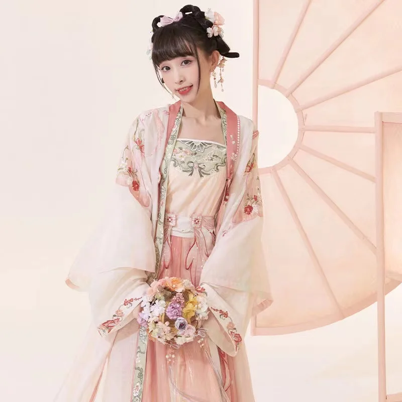 

[God Of Flowers and Moon] Embroidered Double-Breasted Gown, Sling And Pleated Skirt, Hanfu Girl Made In Song Dynasty