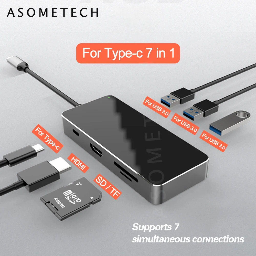 

USB 3,0 разветвитель док-станция адаптер SD TF кардридер 7 в 1 разветвитель с несколькими USB-портами для ПК ноутбука 5 Гбит/с USB 3,0 концентратор