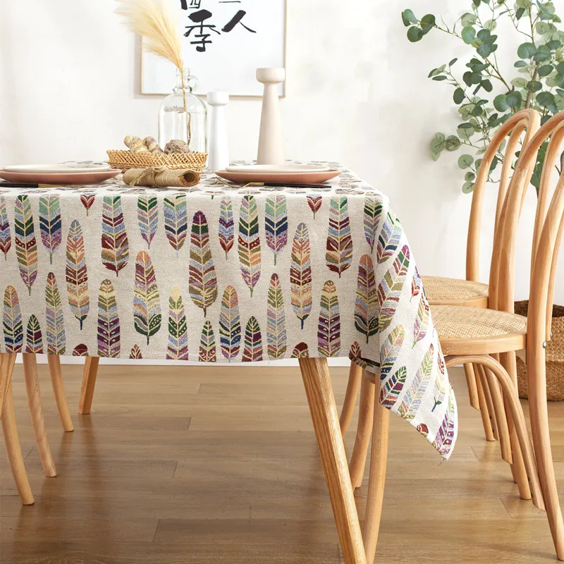

Bohemian Quality Tablecloth Dining Table Cover Home Kitchen Banquet Geometric Feather PatternFor Family Gatherings Mantel Mesa
