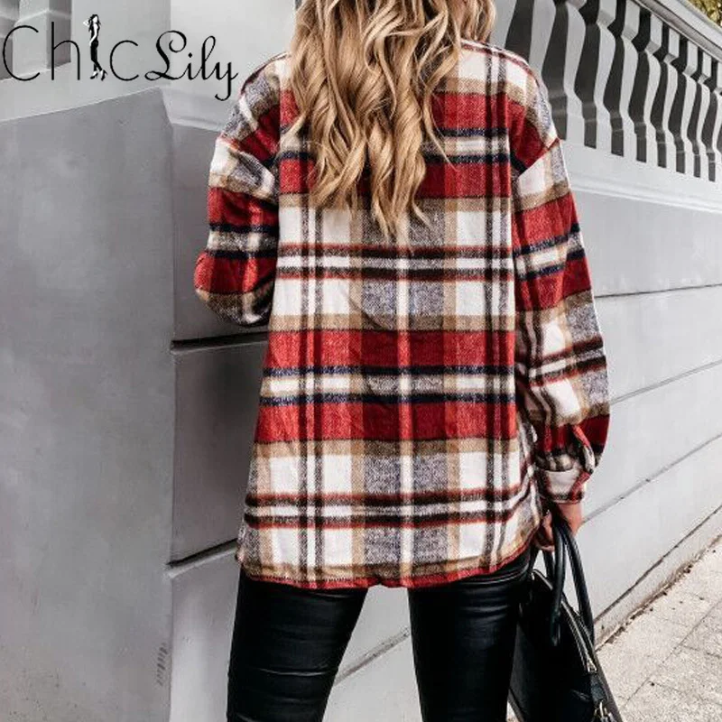 

Long Sleeve Plaid Coat Women Streetwear Elegant Girls Oversize Jacket Chic Vintage Autumn Winter Outerwear Oversize