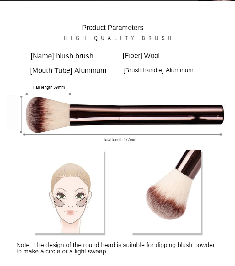 

No.2 Foundation Makeup Brush Blush Brush Metal dark-bronze Handle Synthetic Blush Highlighter MAKEUP Brush Cosmetics Blend Tool