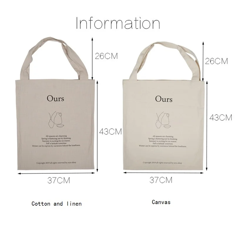 

Original Women Canvas Tote Bag 2021 New Letter "Ours" Shoulder Bag Large Capacity Students Books Bag Daily Shopping Hand Bag