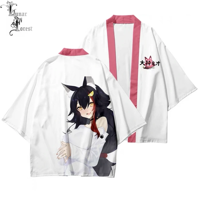 

Kawaii VTuber Ookami Mio 3D Japanese Kimono Haori Yukata Women/Men Fashion Summer Short Sleeve Streetwear Y2K Women-clothing