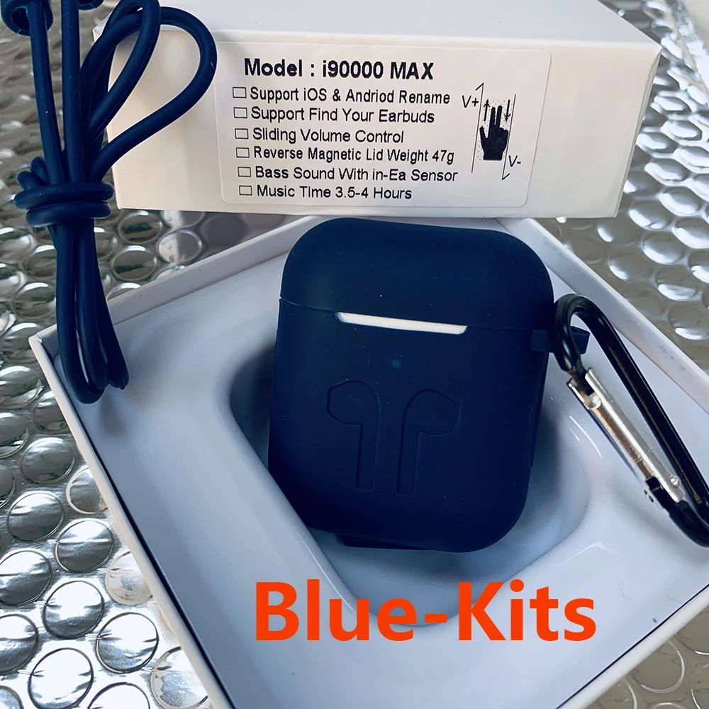 I90000MAX TWS Arie 2, беспроводные наушники, 8D, супер бас, Bluetooth 5,0, наушники, раздвижные, регулировка громкости, наушники PK i5000 i9000tws - Color: i90000MAX-blue-kits