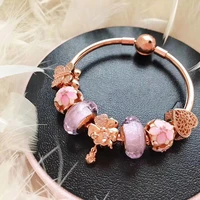 100 925 sterling silver fashion mulan and rose gold butterfly beaded set pan bracelet for women wedding party fashion jewelry
