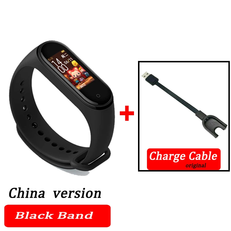 black CN charger Xiaomi Mi-браслет 4 смарт-Браслет фитнес-браслет MiBand Band 4 Частота сердечных сокращений большой сенсорный экран сообщение Smartband - Цвет: black CN charger