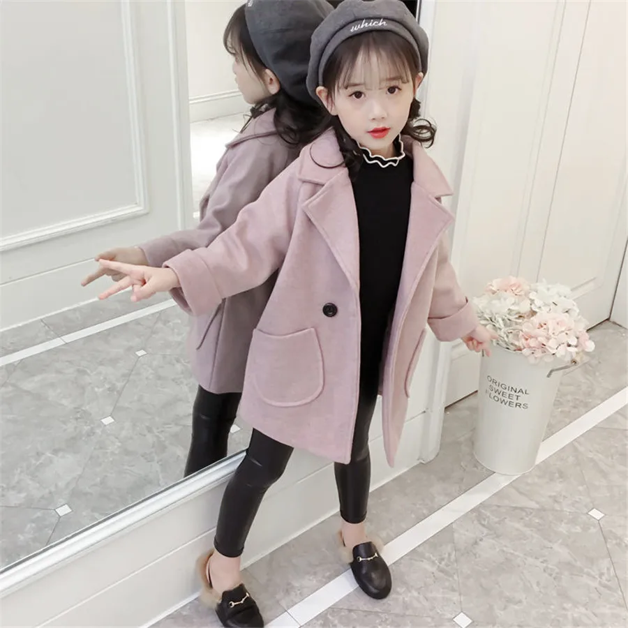 

2021 New Spring Autumn Girls Coat Windproof Jacket Lamb Wool Coat Turndown Collar Outwear Kids Children Clothing 2-8 Years Old