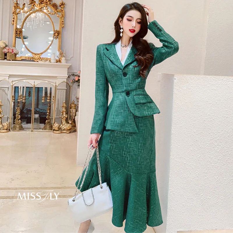 Spring Dress 2021 New Coat Fishtail Skirt Two 2 Piece Shorts Pants Suit Outfits Korean Style For Women Clothing Matching Sets