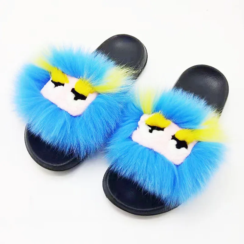 Женщины Монстр Мягкие тапочки Femmes из натурального Лисьего меха шлепанцы без