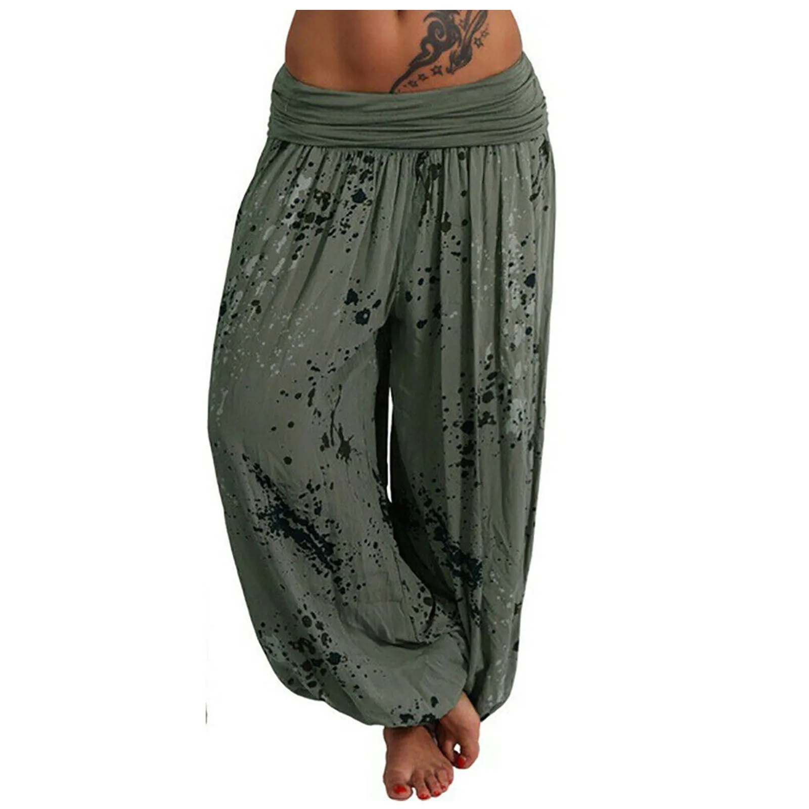 

Fashion Women's Sports Pants Loose Print Ladies Pocket Full Length Pants Trouser Wide Leggings For Fitness