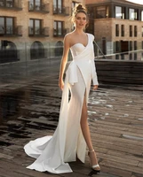 elegant detachable sleeves wedding dresses court train mermaid bridal gowns glitter sequin satin formal dress vestido de novia