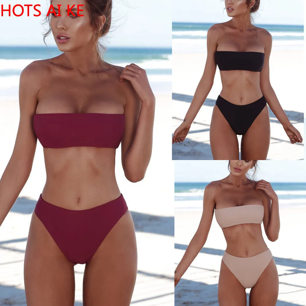 

Ladies Swimwear sexy Solid tube top Push-Up Padded Bra Bikinis Bathing Suit Casual Female swimsuit Casual women Beachwear