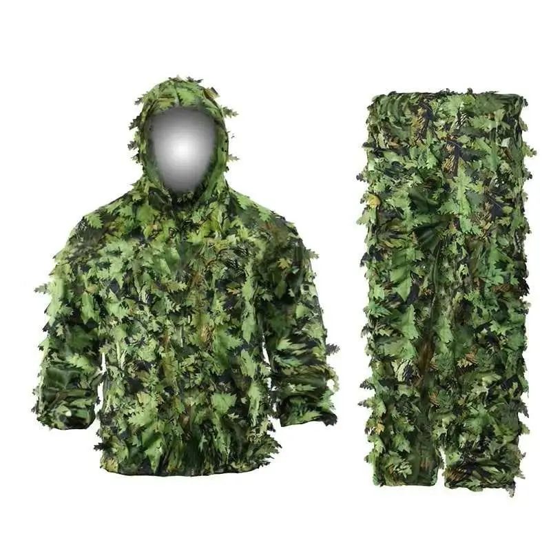 

3D Camouflage Clothing Green Leaves Hunting Ghillie Suit Bionic Woodland Camouflage Universal Camo Sniper Outfit
