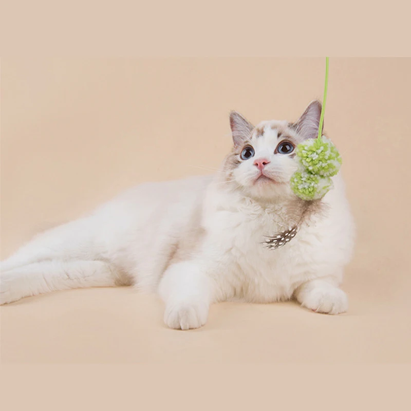 

Cat Feather Teasing Rod Fleece Plush Hairball Interactive Pet Supplies Toy Durable Training Catcher Kitten Flexible Teaser Stick
