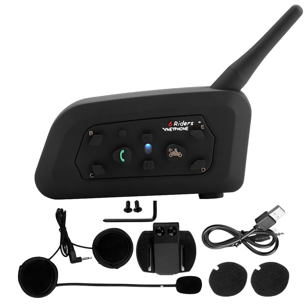 

V6-1200 Motorcycle Helmet Waterproof Wireless BT Intercom Hands Free Headphone Stereo Noise Reduction For 6 People
