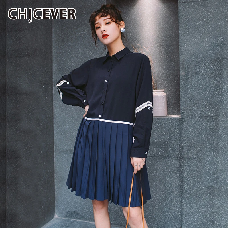 CHICEVER Лето Хит цвет лоскутное плиссированное платье для женщин с лацканами