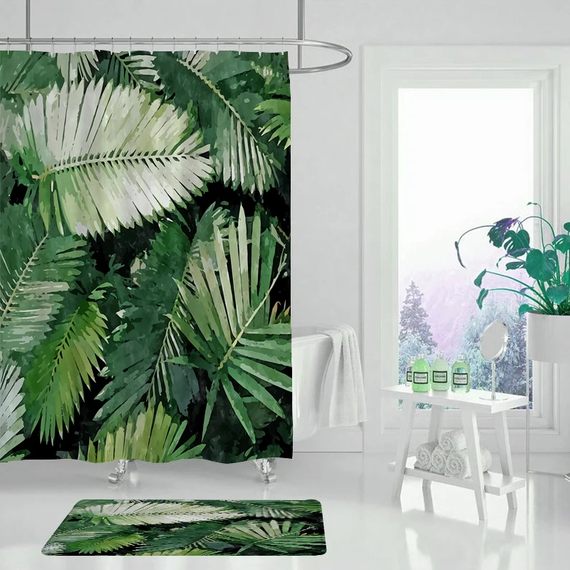 Занавески для ванной с изображением кактуса и разноцветных деревьев занавески