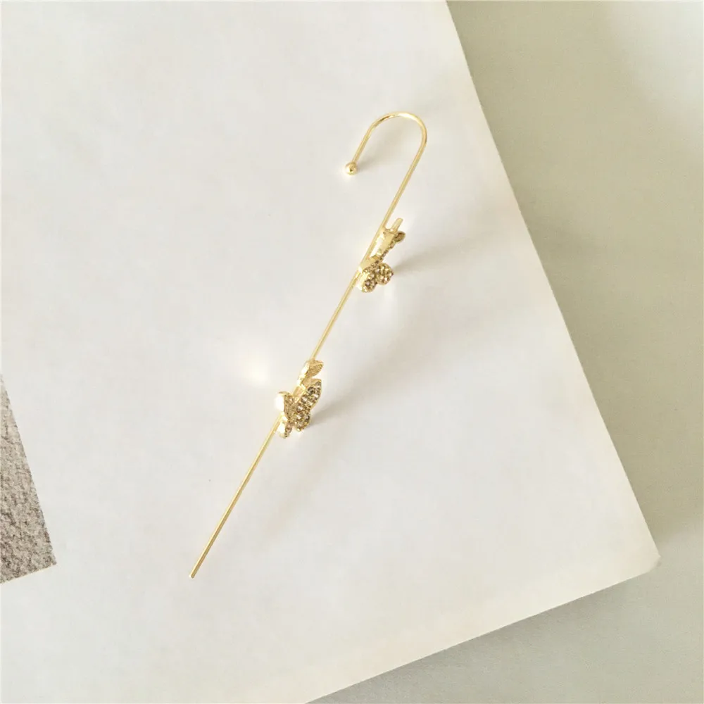 

New Ear Needle Wrap Crawler Hook Earrings for Women Butterfly Decorated Stud Copper Inlaid Zircon Piercing Earrings /1 Pc Access