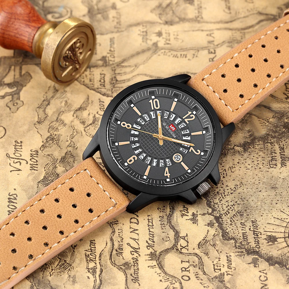 

Brown Creative Calendar Sports Watch Men's Breathable Eyelet Belt Quartz Watch