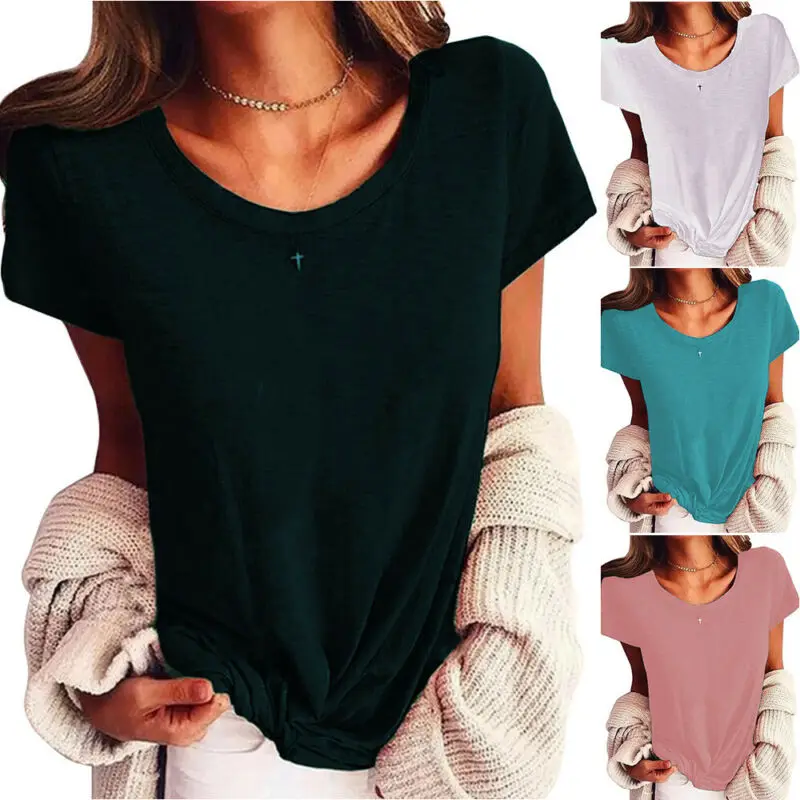 

Women Ladies O Neck Short Sleeve T-Shirt Summer Casual Loose Blouse Solid Tops
