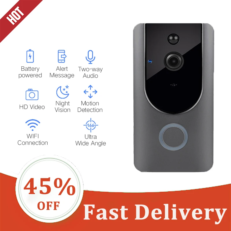 WiFi Doorbell Smart Video Intercom HD 1080p Visual Mobile Phone Alarm Camera Home Monitoring Network Wireless Door Bell | Безопасность и