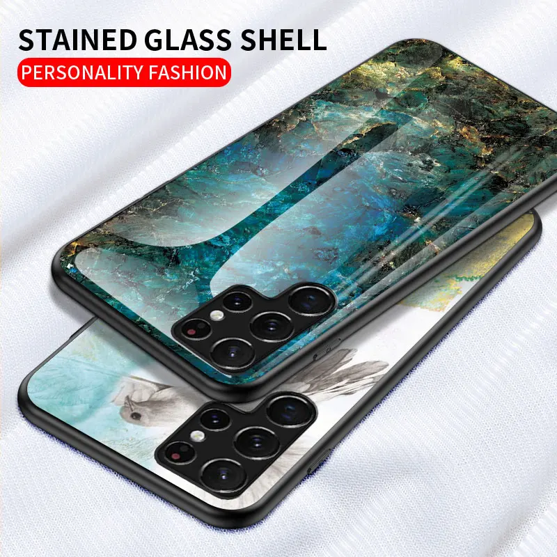 

Marble Glass CASE For Samsung Galaxy S22 Ultra 5G Case Soft Silicone Frame Hard Phone Cover for Galaxy S22 Plus Capa Slim Coque