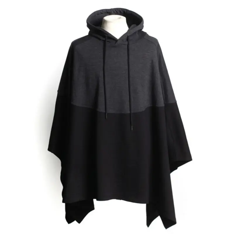 DIMI Men's Jacket Hoodie Poncho Jumper Cloak Cape Handmade Black Coat Outwear Stitching Casual Hooded Tops
