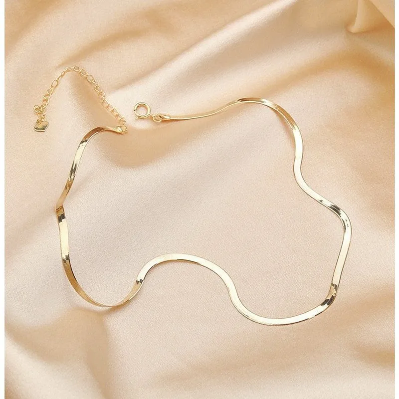 

UBESTNICE Ins Solid 18K Real Yellow Gold AU750 Flat Thick Chain Chocker Snake Necklaces Fine Jewelry for Women Fashion Lady Gift