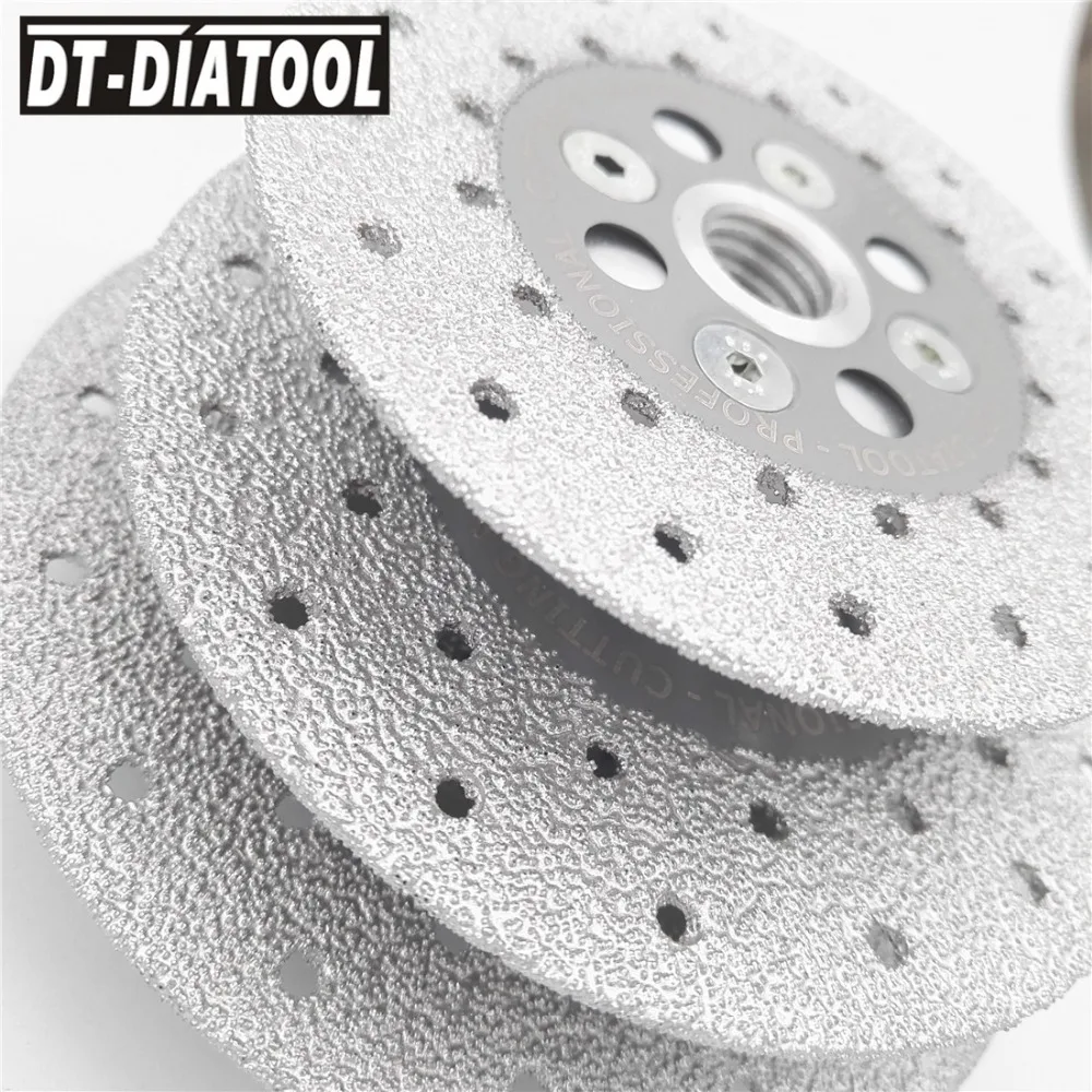DT-DIATOOL 1pc M14 or 5/8-11 Thread Vacuum Brazed Double Side Coated Diamond Cutting Grinding Wheel For Cut Shapen Grind Smooth