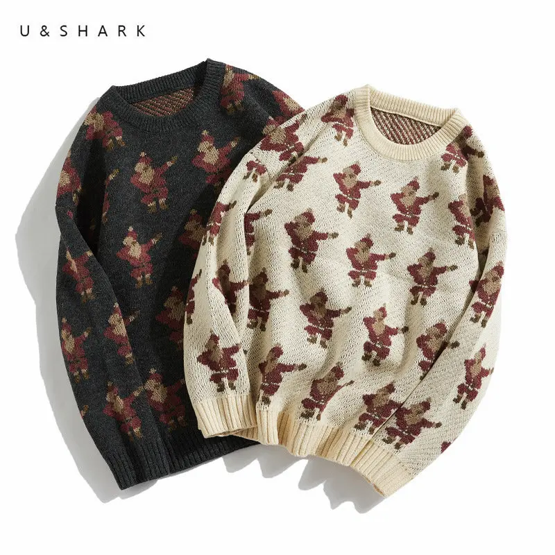 Свитер U & SHARK с рисунком деда мороза мужской модный вязаный осенний свитер