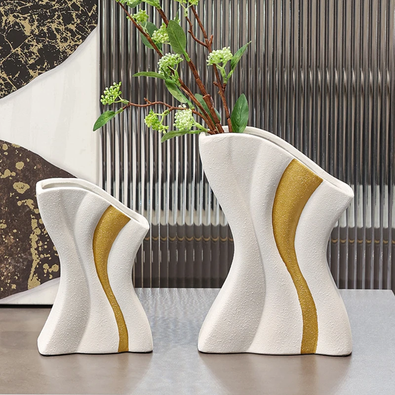 

White Curve Art Vase Irregular Ceramic Flower Arrangement Hydroponic Decor Living Room Dining Table Flower Vase Home Decoration