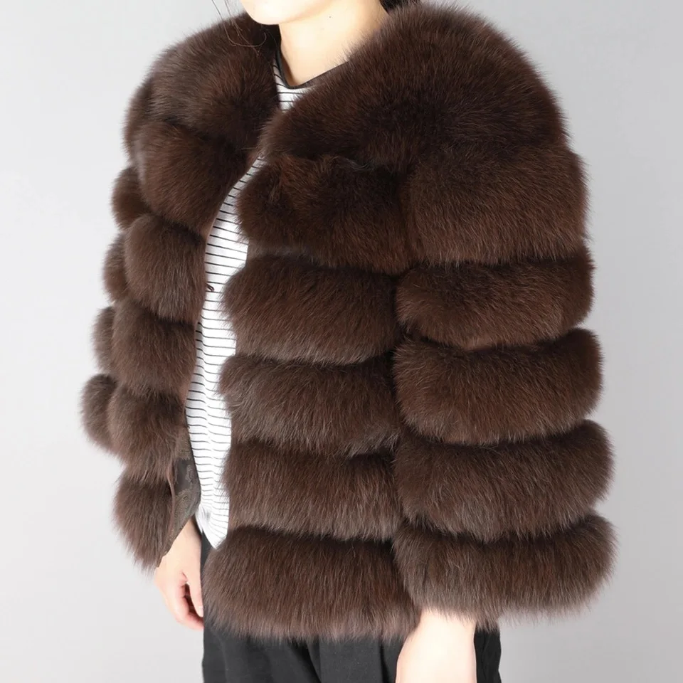 Deep khaki Новинка 55 см женское теплое пальто из натурального Лисьего меха короткая тонкая зимняя куртка из натурального меха модная верхняя одежда роскошное пальто из натурального Лисьего меха для - Цвет: Deep khaki