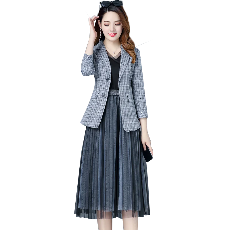 Женский Повседневный костюм из 2 предметов элегантный Клетчатый жакет и длинные