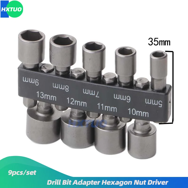 

9Pcs Power Nut Driver Hex Shank Drill Bit Adapter Socket Wrench Screw Tool 5-13mm Universal Socket