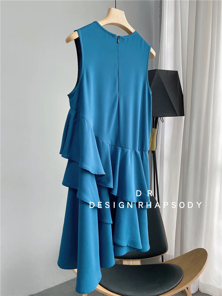 

2021 Summer Women A- Line Round Neck Sleeveless Knee-length Dress Ladies Fashion Elegant Solid High-Grade French Pullover Dress