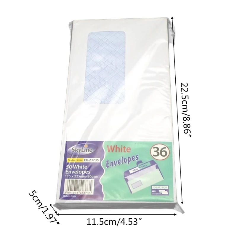 

50pcs Security Envelopes with Window Confidential Seal Skyline Envelope for Postcard Letter Greeting Card