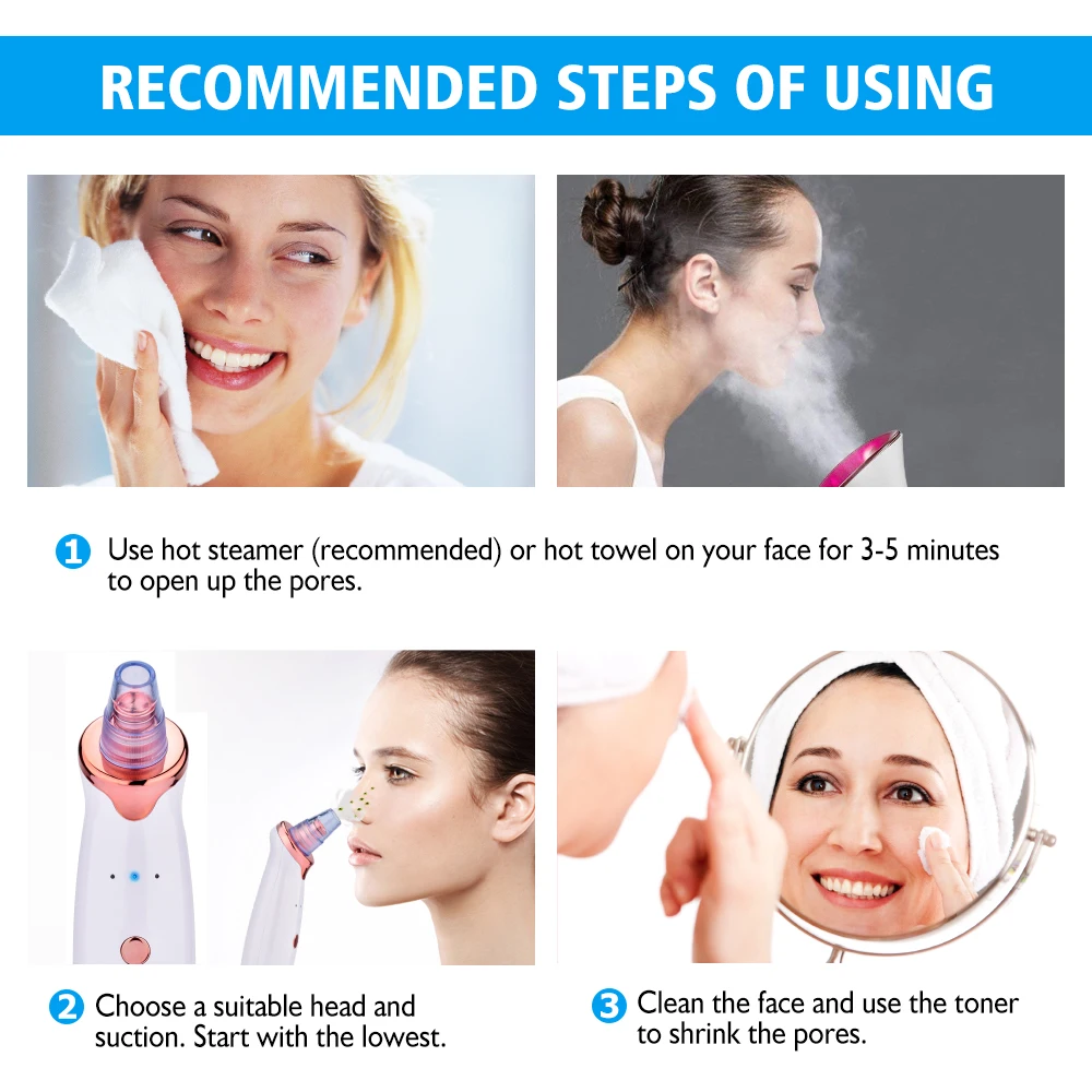 Facial Blackhead Remover Acne Cleaner Black Pore Vacuum Tool Spots Machine | Красота и здоровье