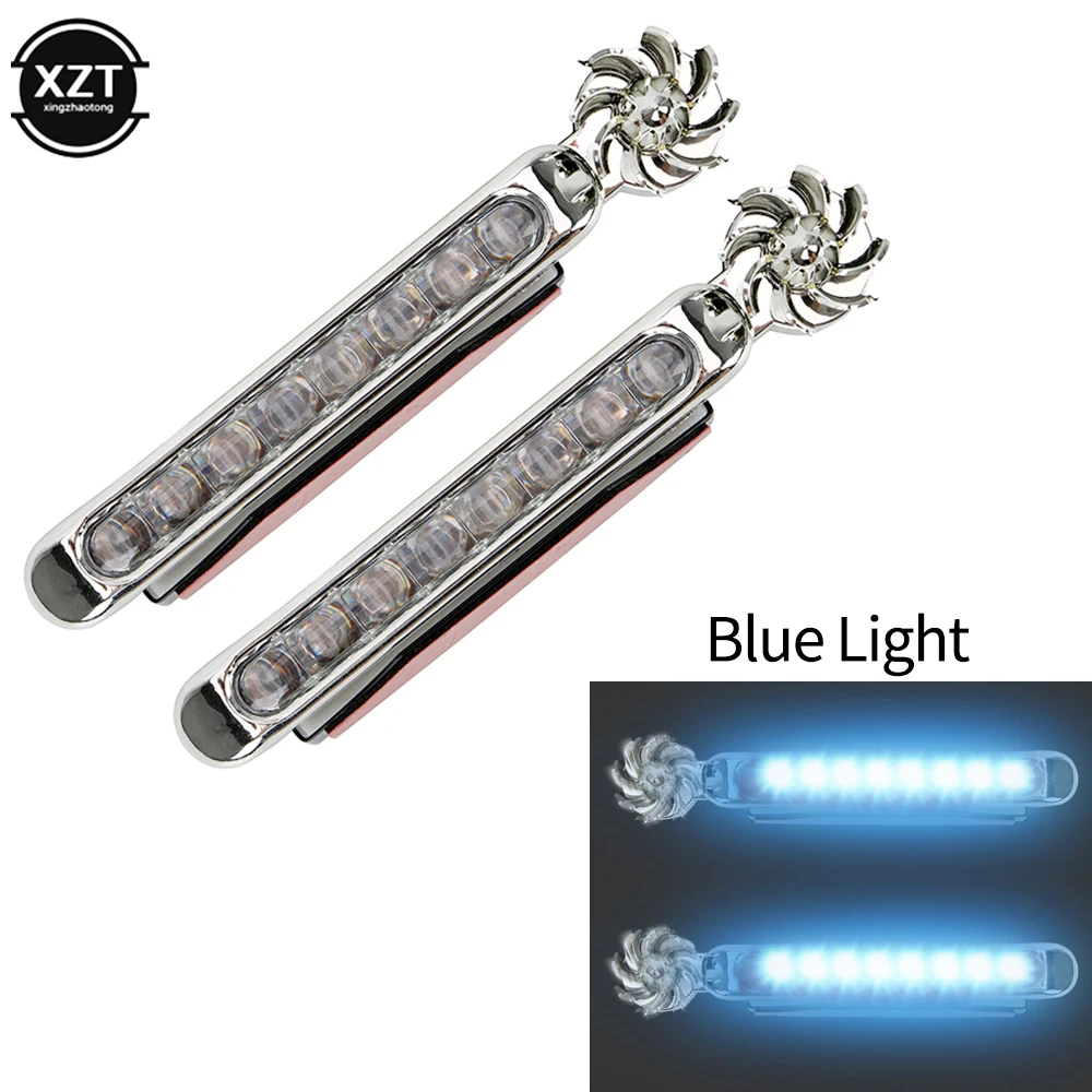 

2X Wind Powered Car DayTime Running Light Eight LED Rotation Fan Daylight No Need External Power Supply Decorative Lamp DRL Led