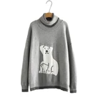 Винтажный серый свитер с воротником под горло, женские универсальные вязаные пуловеры 2020, зимние милые женские топы с вышивкой медведя из мультфильма