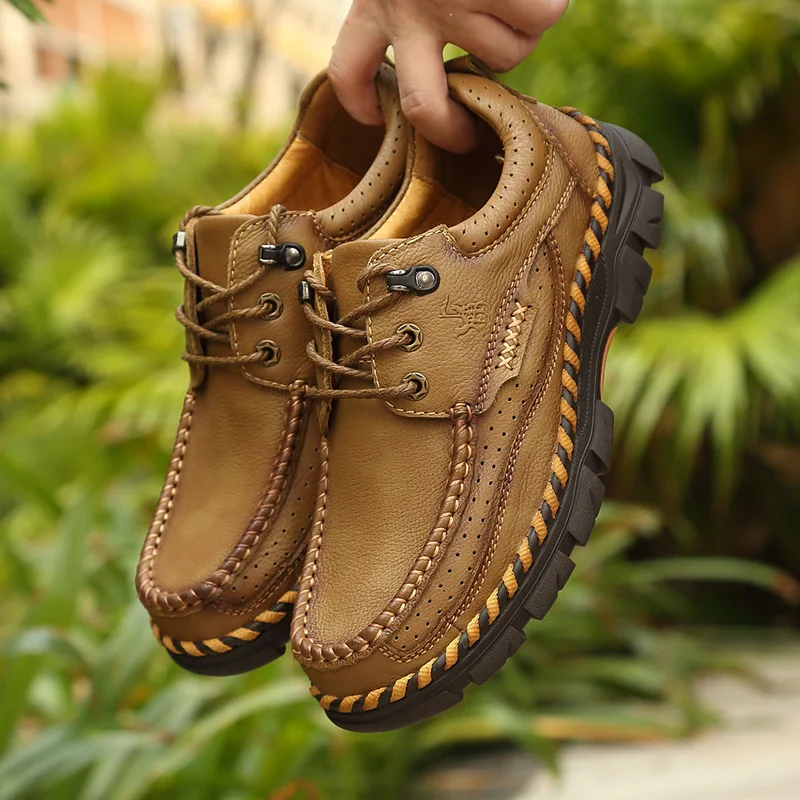 BACKCAME Men Genuine Leather Shoes Casual Outdoor High Quality Comfort Business Man Footwear Nonslip Rubber Flats Breathable | Обувь